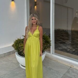 Zara lime green yellow maxi dress long bohemian flowy summer